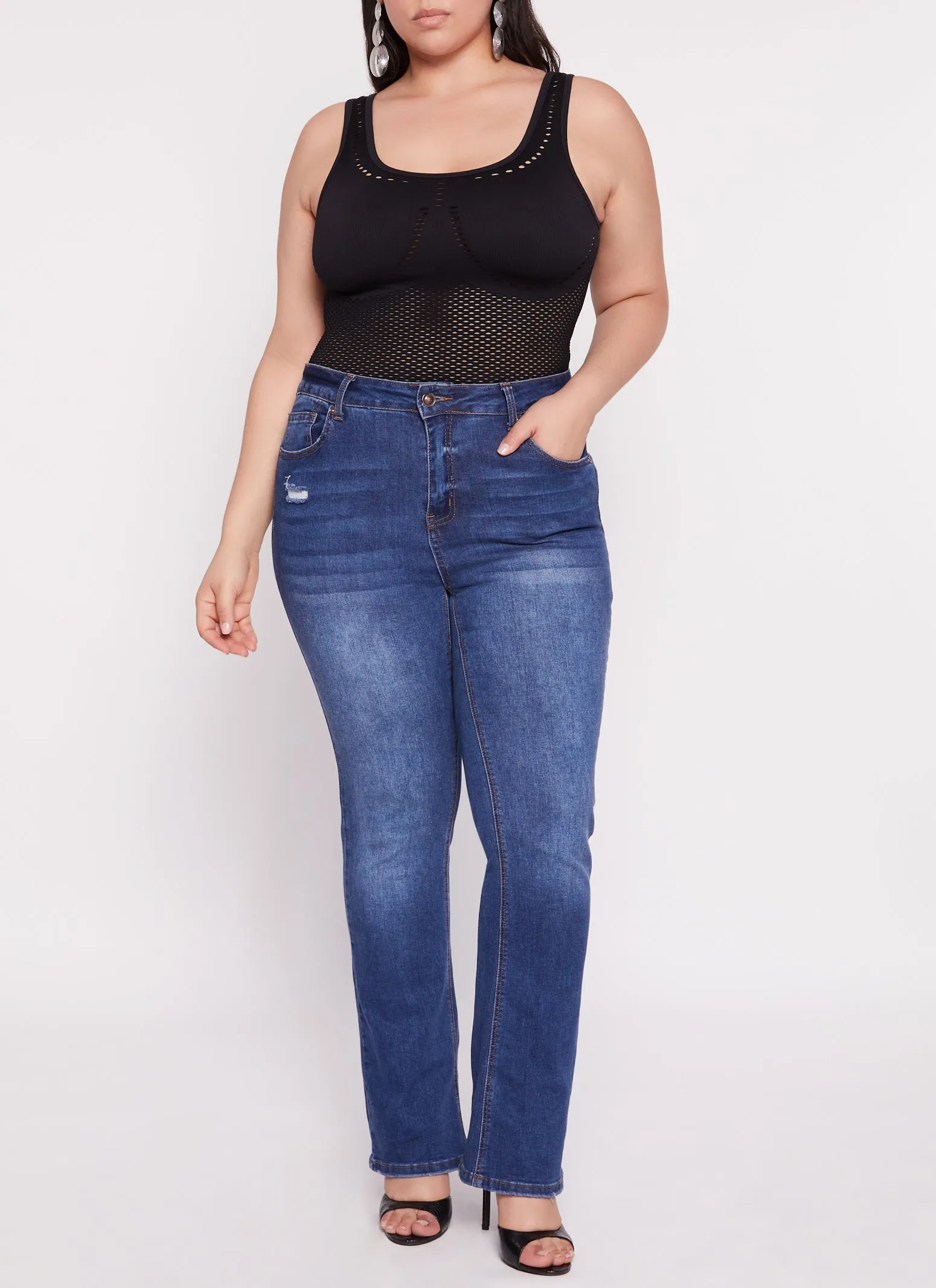 Plus Size Seamless Ribbed Laser Cut Tank Bodysuit sold by Rainbow product image thumbnail 2