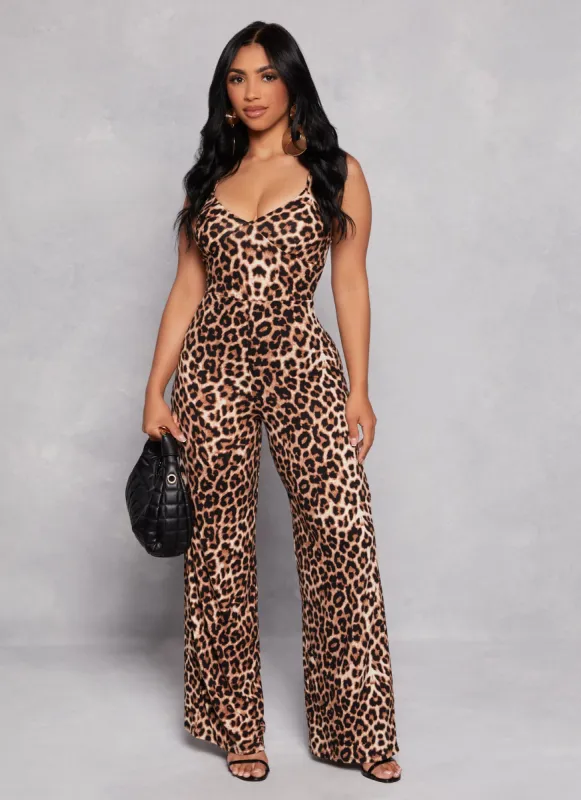 Printed Criss Cross Back Wide Leg Jumpsuit sold by Rainbow