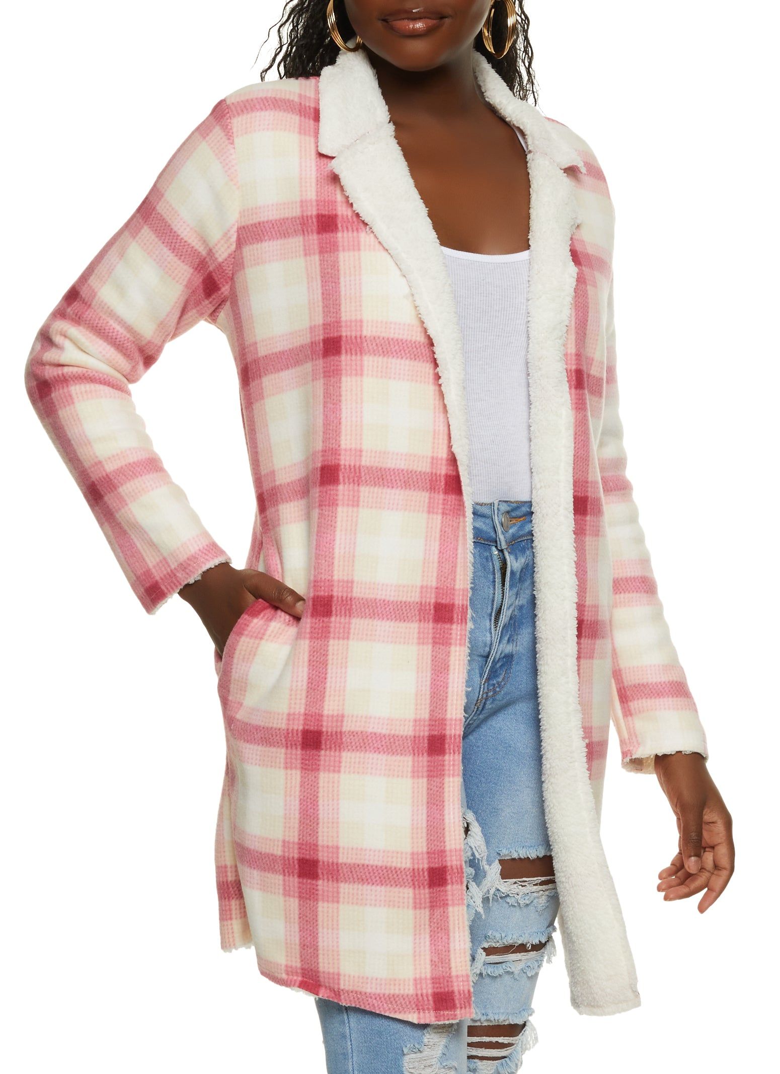 Sherpa Lined Open Front Longline Jacket sold by Rainbow