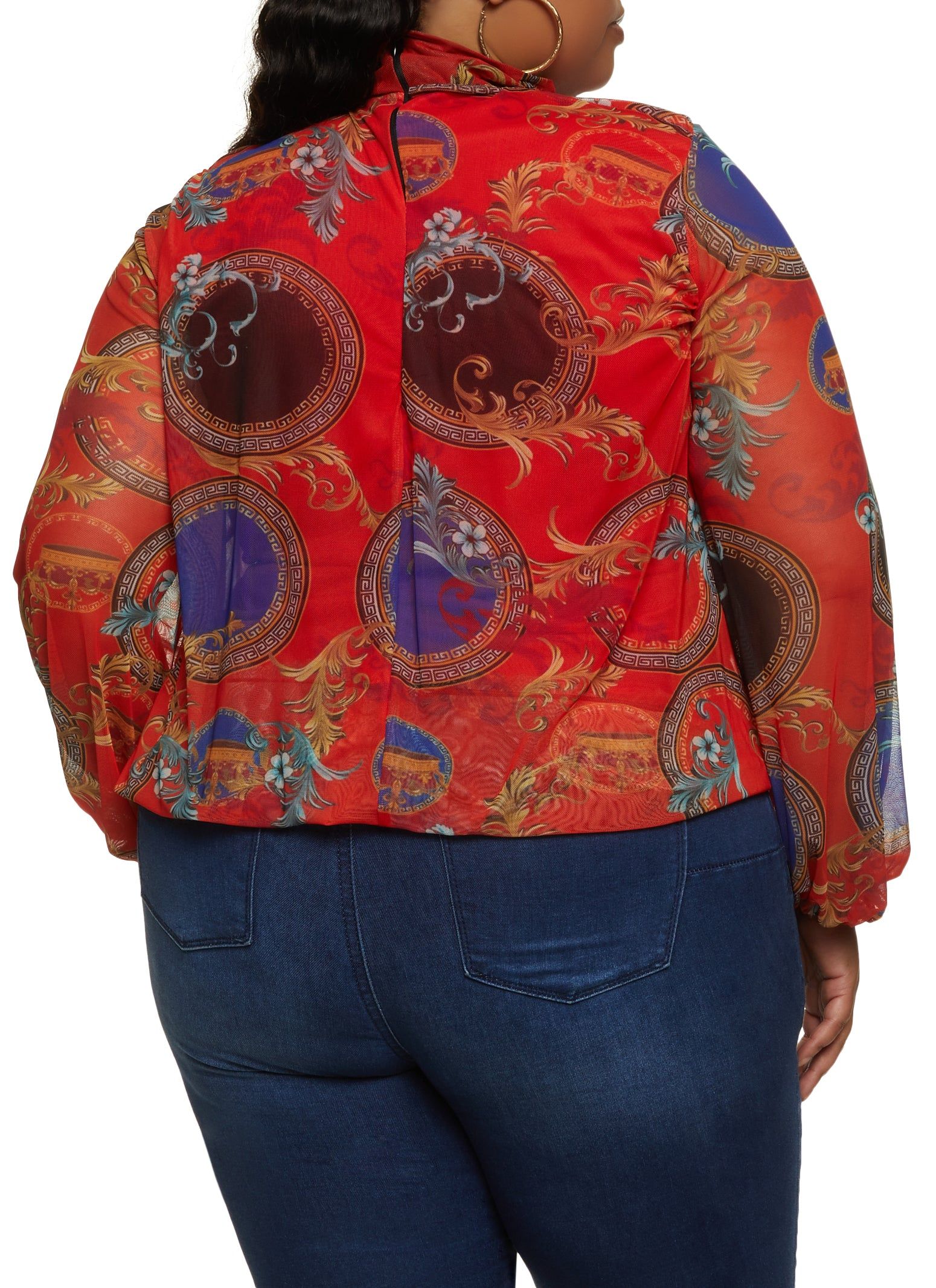 Plus Size Printed Mesh Mock Neck Puff Sleeve Blouse sold by Rainbow product image thumbnail 2