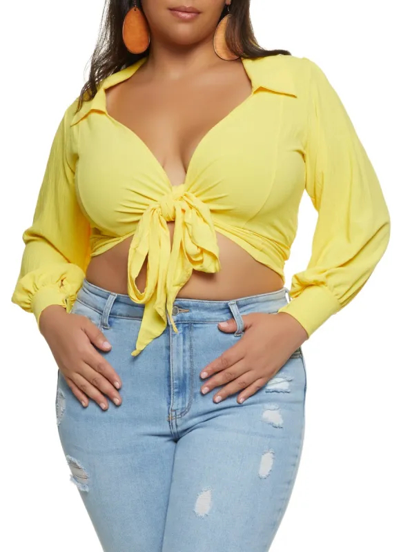 Plus Size Johnny Collar Tie Front Top sold by Rainbow