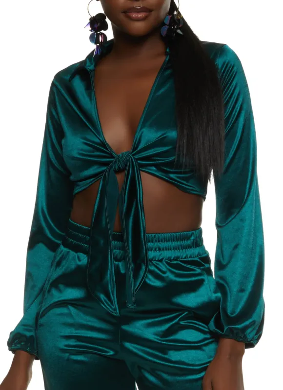 Spandex Tie Front Crop Top sold by Rainbow