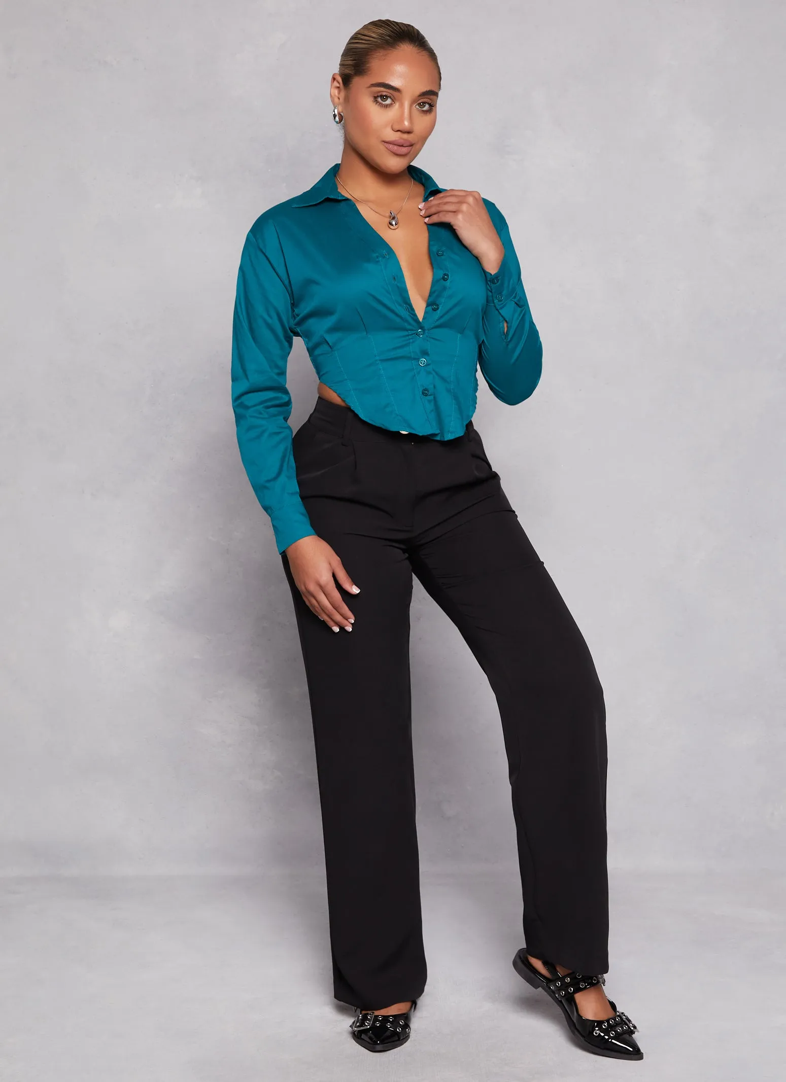 Button Front Smocked Corset Detail Blouse sold by Rainbow product image thumbnail 2