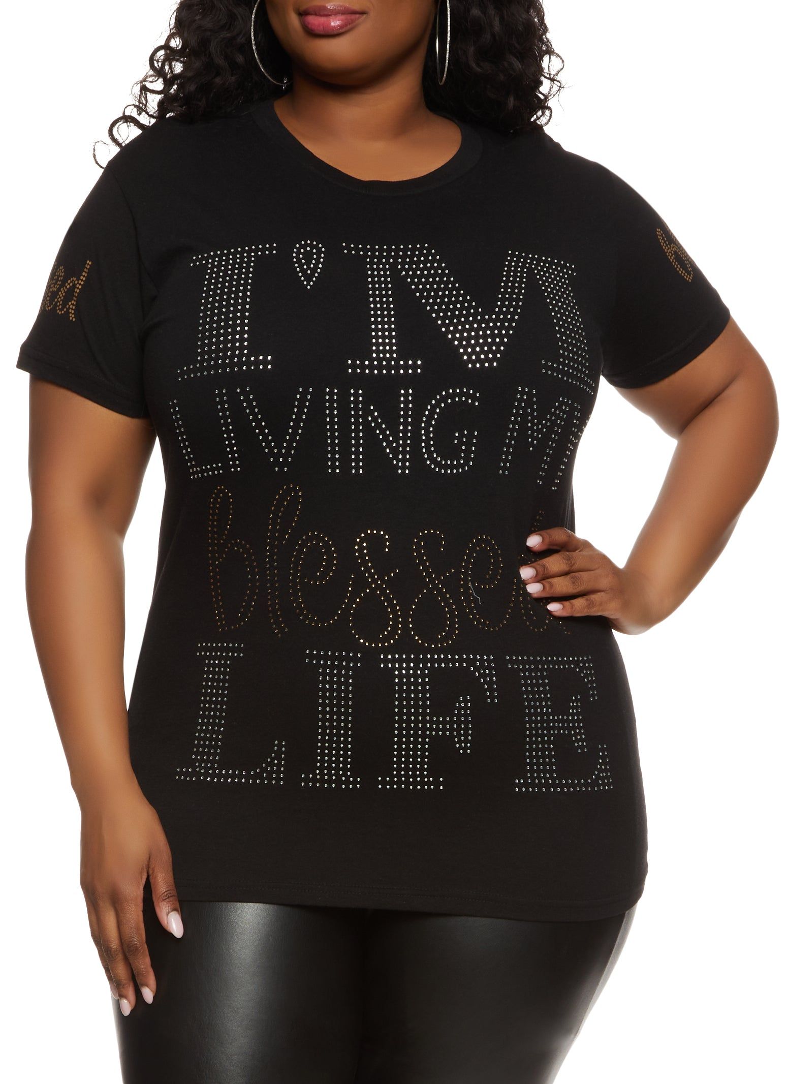 Plus Size Im Living My Best Life Rhinestone Graphic Tee sold by Rainbow
