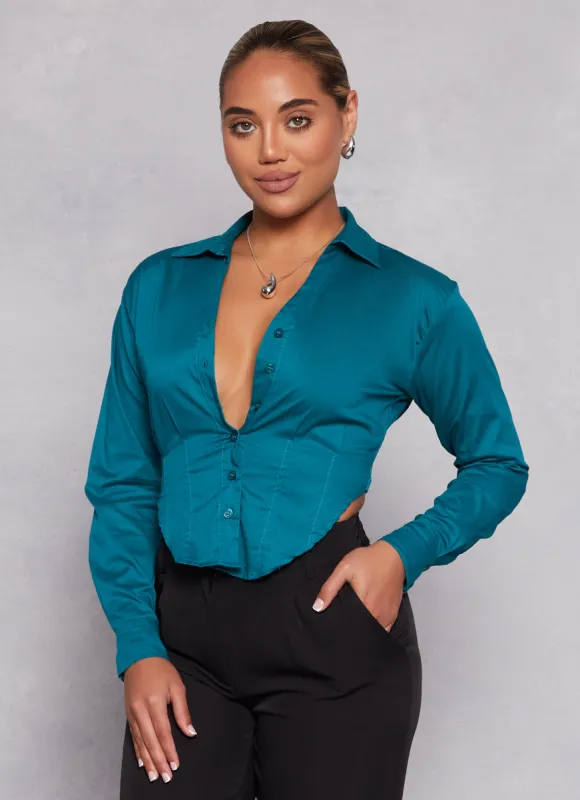 Button Front Smocked Corset Detail Blouse sold by Rainbow