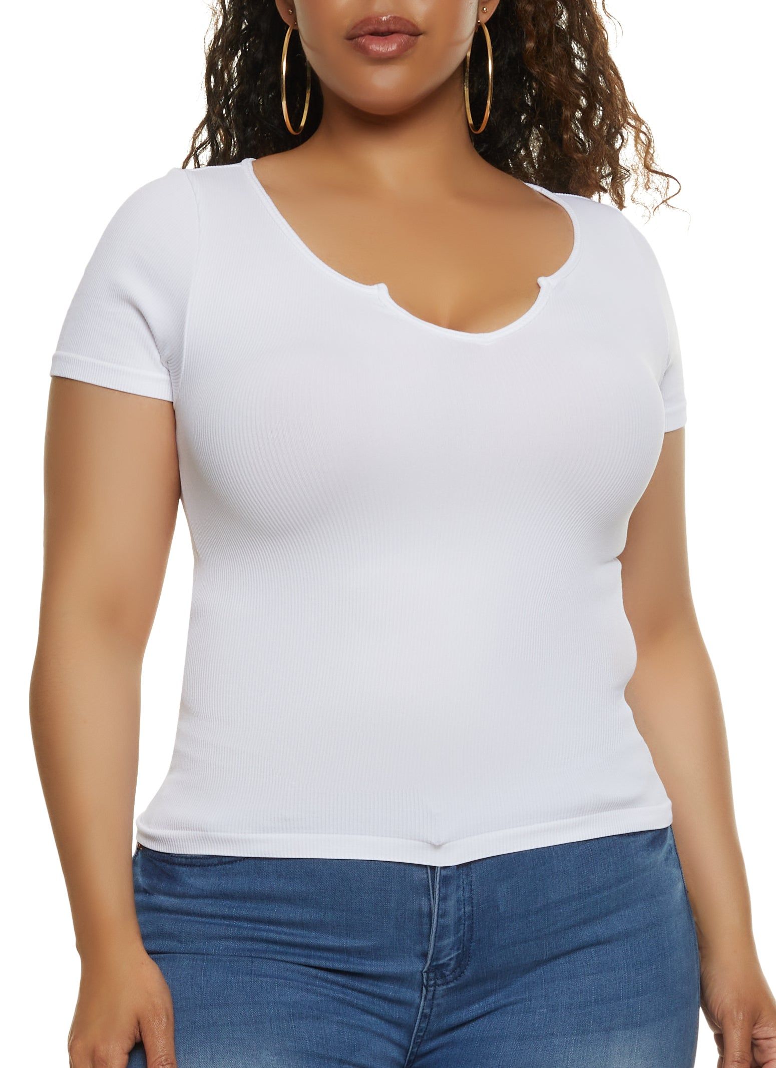 Plus Size Seamless Notched Scoop Neck Top sold by Rainbow