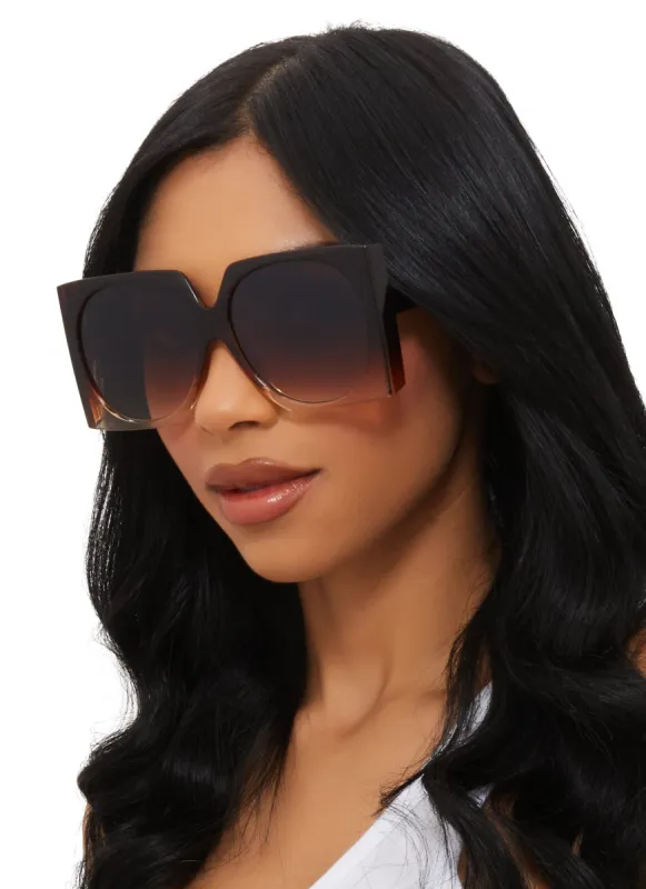 Ombre Clear Frame Oversized Square Sunglasses sold by Rainbow