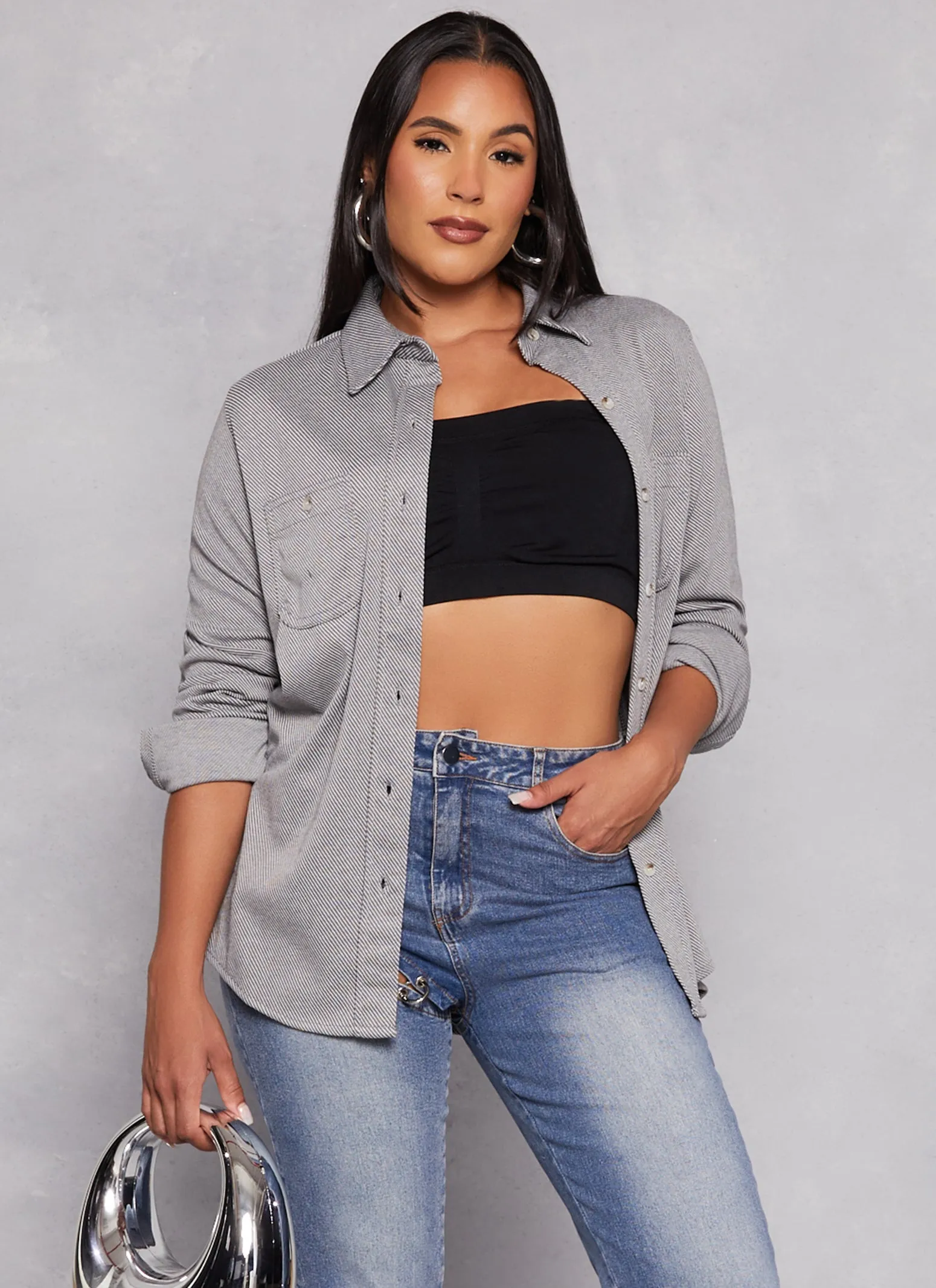 Striped Pique Button Front Shirt sold by Rainbow