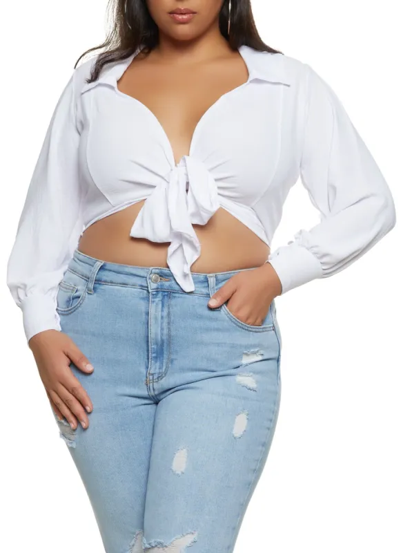 Plus Size Johnny Collar Tie Front Top sold by Rainbow