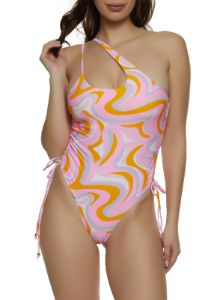 Swirl Print One Shoulder One Piece Swimsuit sold by Rainbow