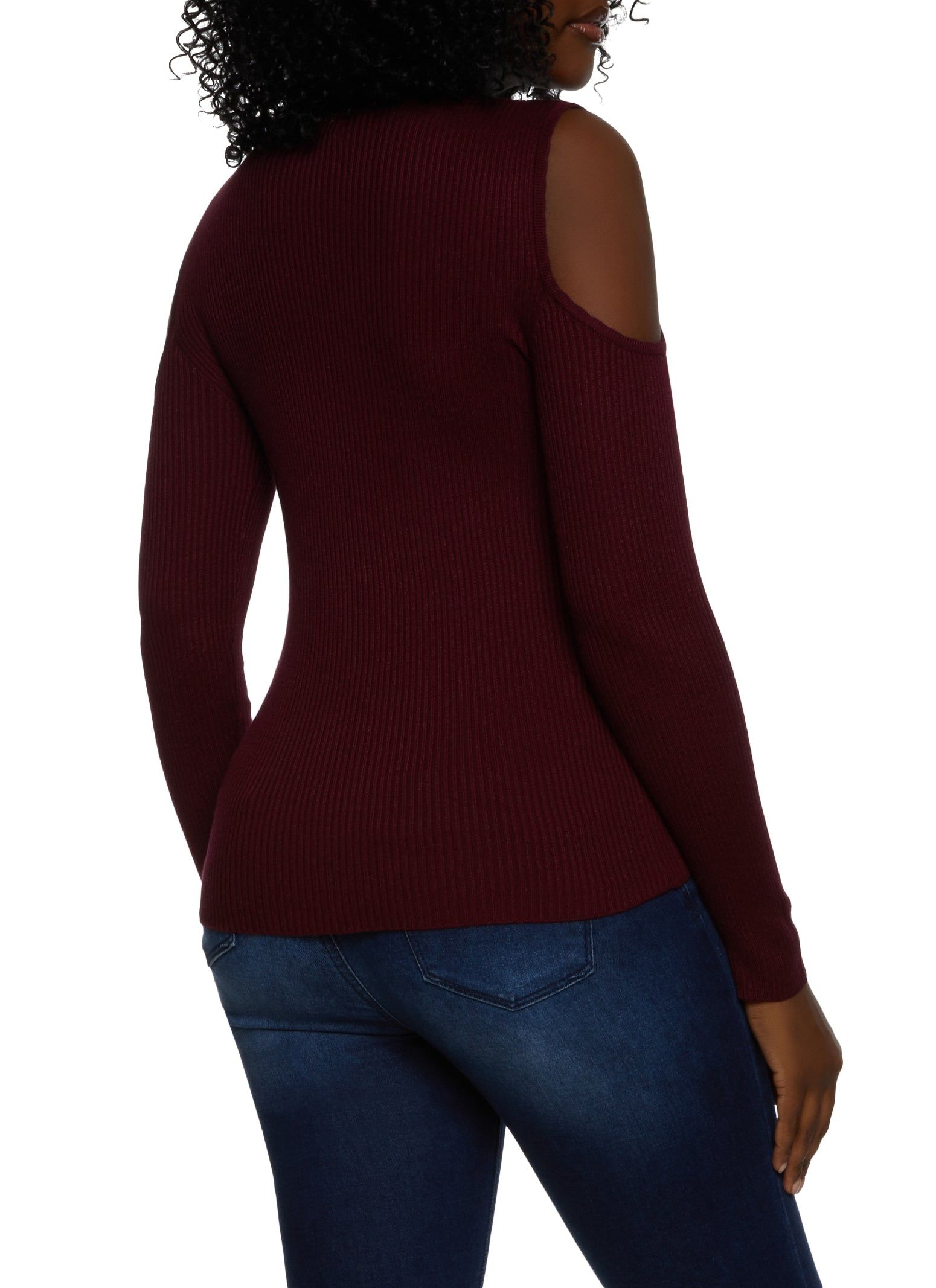 Ribbed Mock Neck Cold Shoulder Sweater sold by Rainbow product image thumbnail 2