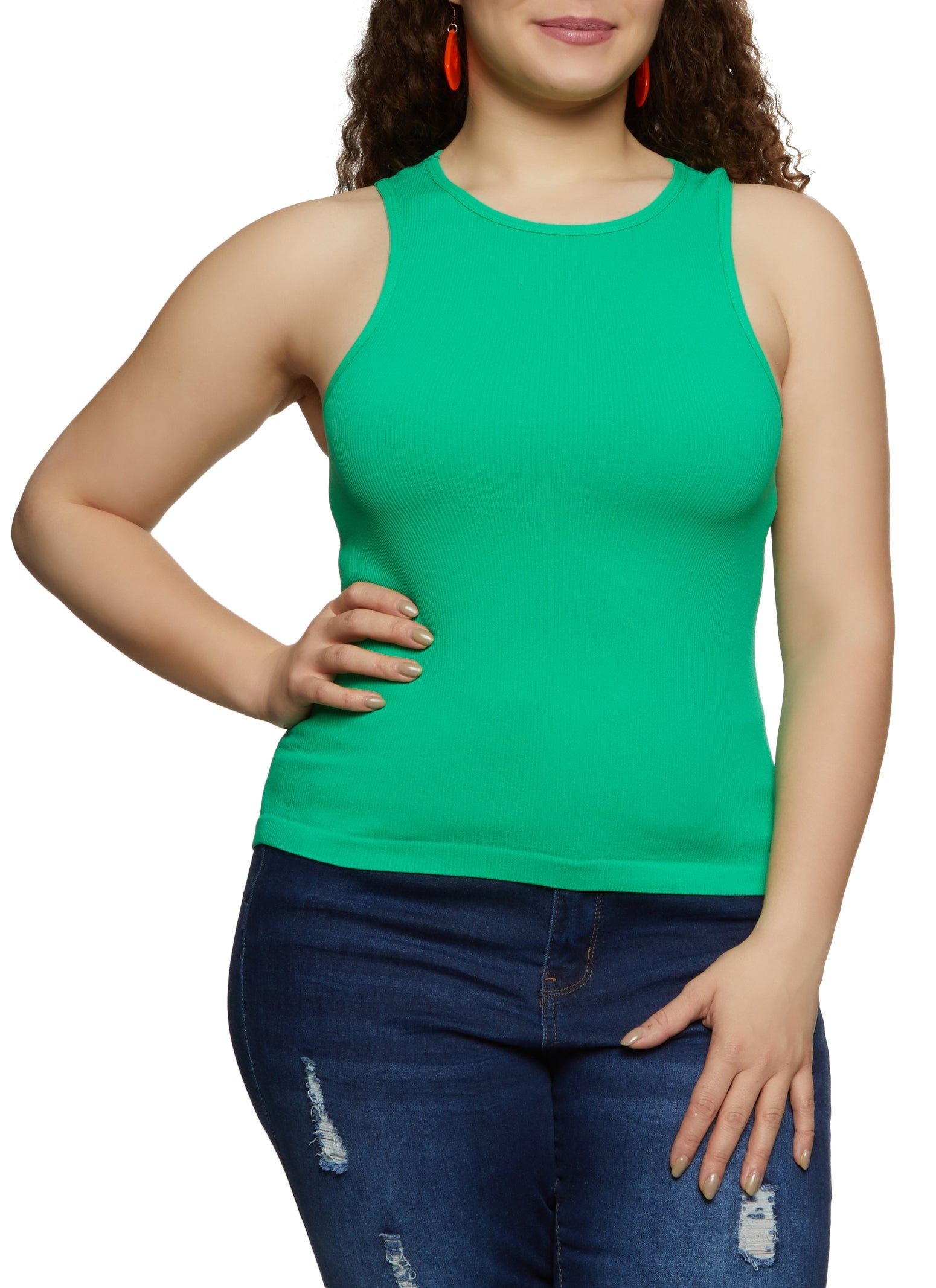 Plus Size Basic Ribbed Knit Seamless Tank Top sold by Rainbow