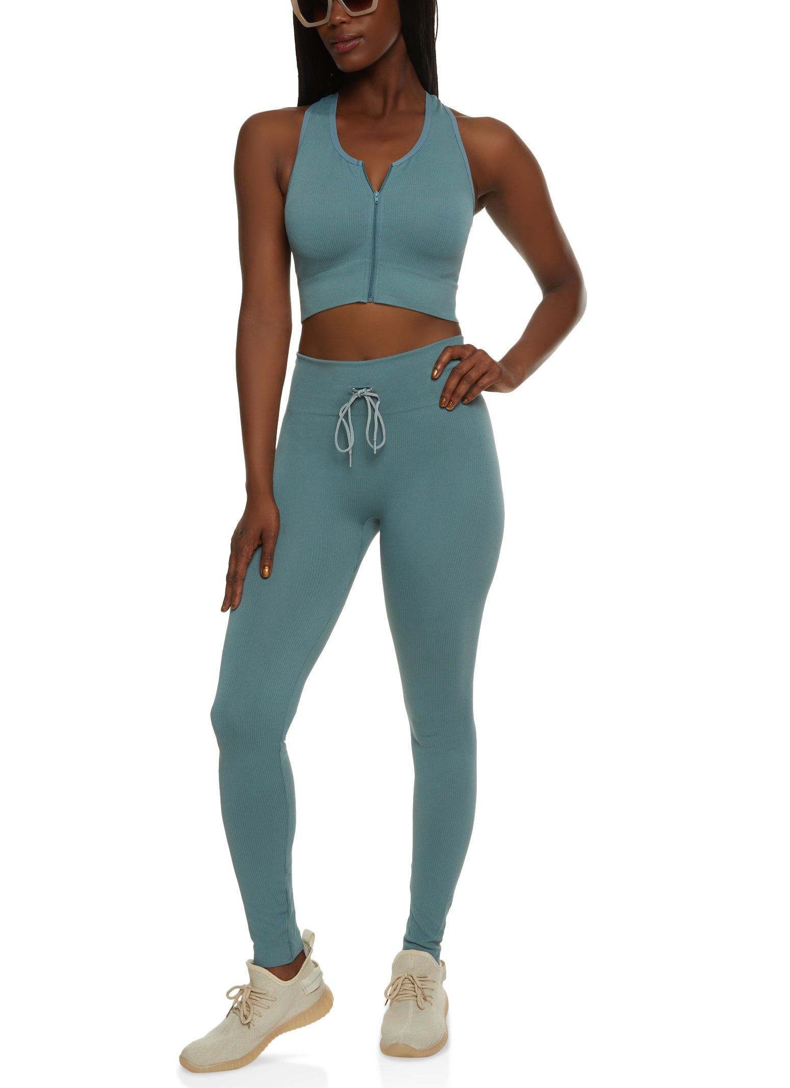 Compression Rib Zip Front Racerback Tank Top sold by Rainbow product image thumbnail 2