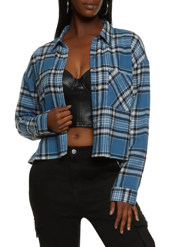 Plaid Cropped Button Front Shirt sold by Rainbow