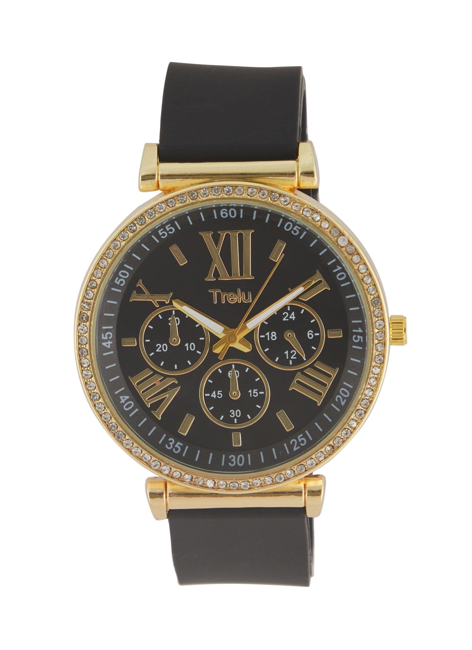 Silicon Strap Rhinestone Trim Analog Watch sold by Rainbow