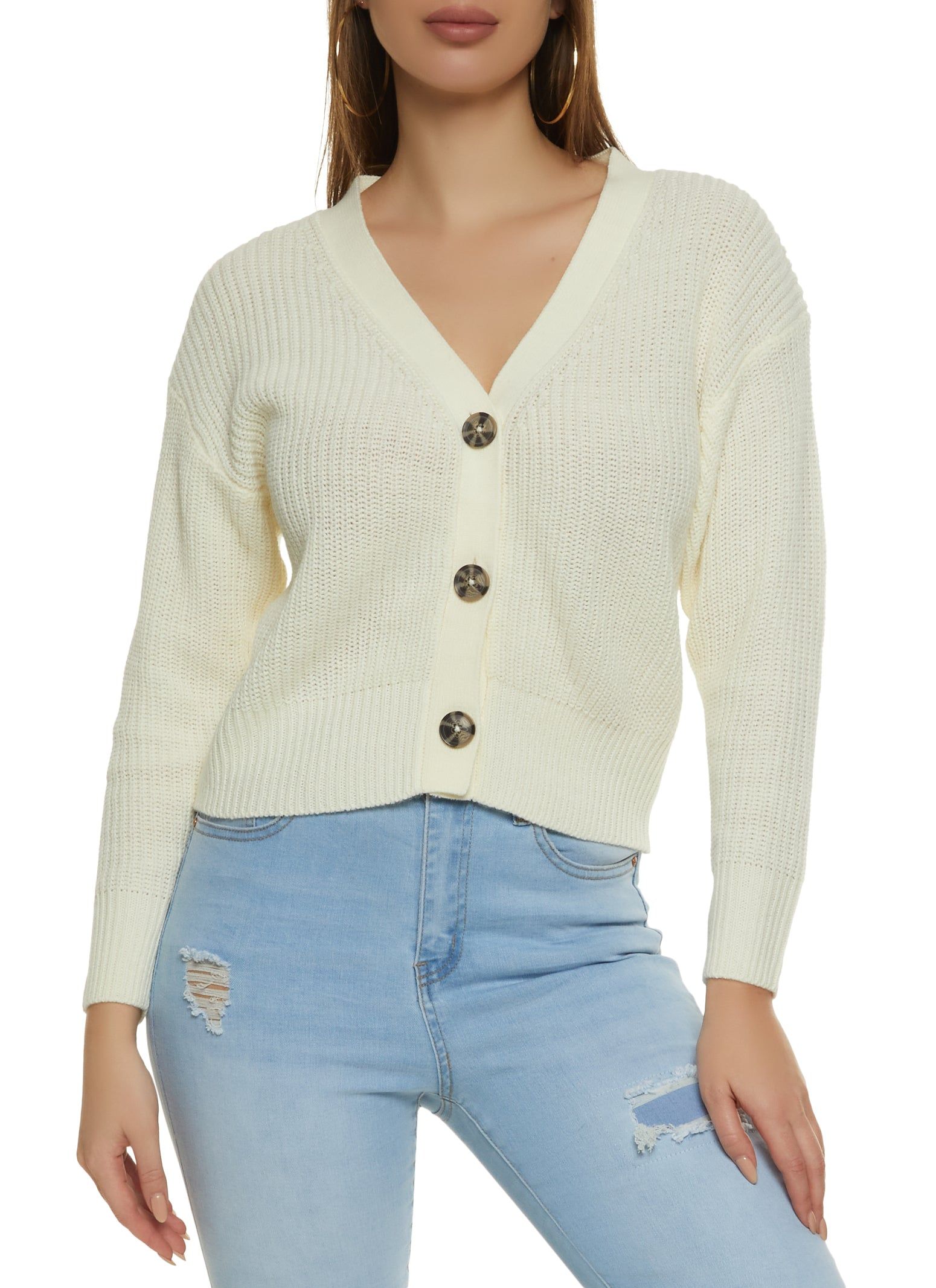 Drop Shoulder Button Up Cardigan sold by Rainbow