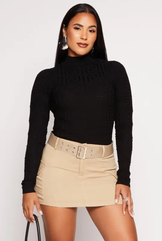 Greek Key Textured Knit Mock Neck Sweater sold by Rainbow