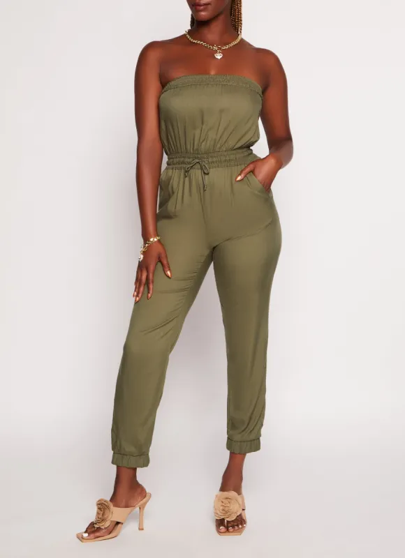 Strapless Smocked Pocket Jumpsuit sold by Rainbow