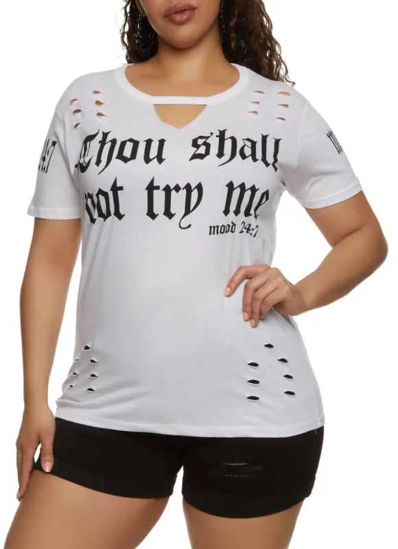Plus Size Thou Shall Not Try Me Laser Cut T Shirt sold by Rainbow