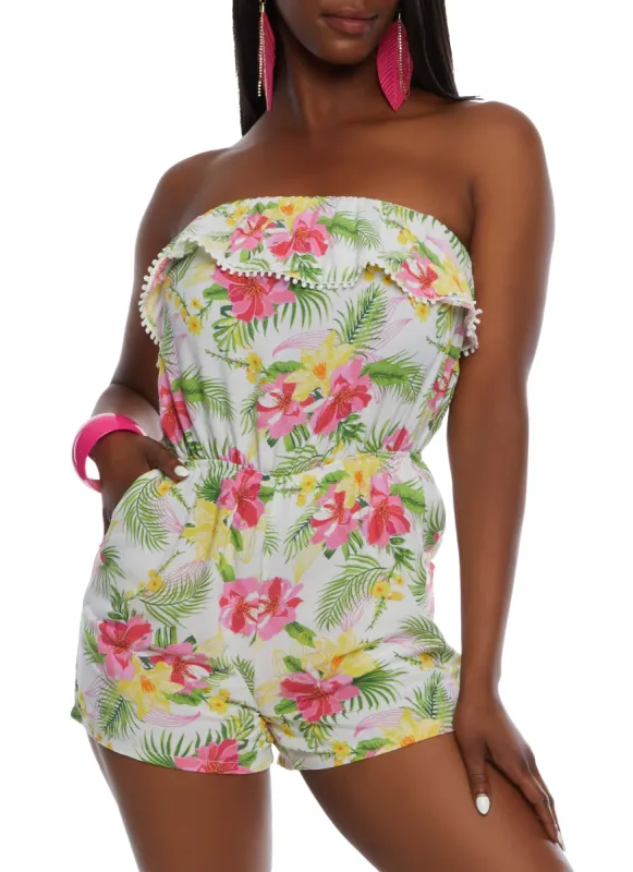 Tropical Print Strapless Romper sold by Rainbow