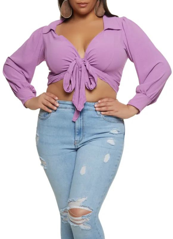 Plus Size Johnny Collar Tie Front Top sold by Rainbow