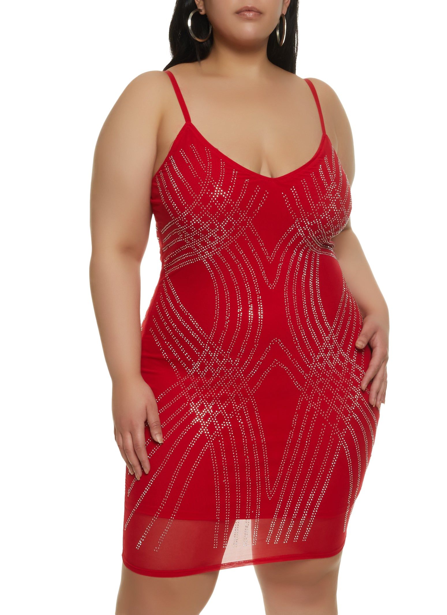 Plus Size Rhinestone Detail Mesh Bodycon Dress sold by Rainbow