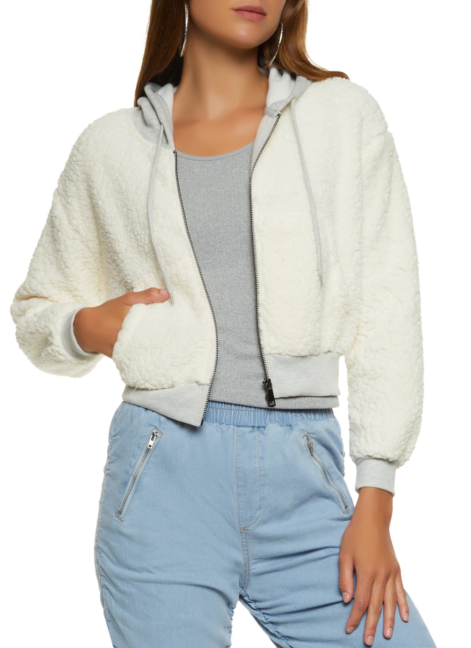 Hooded Zip Front Sherpa Teddy Jacket sold by Rainbow