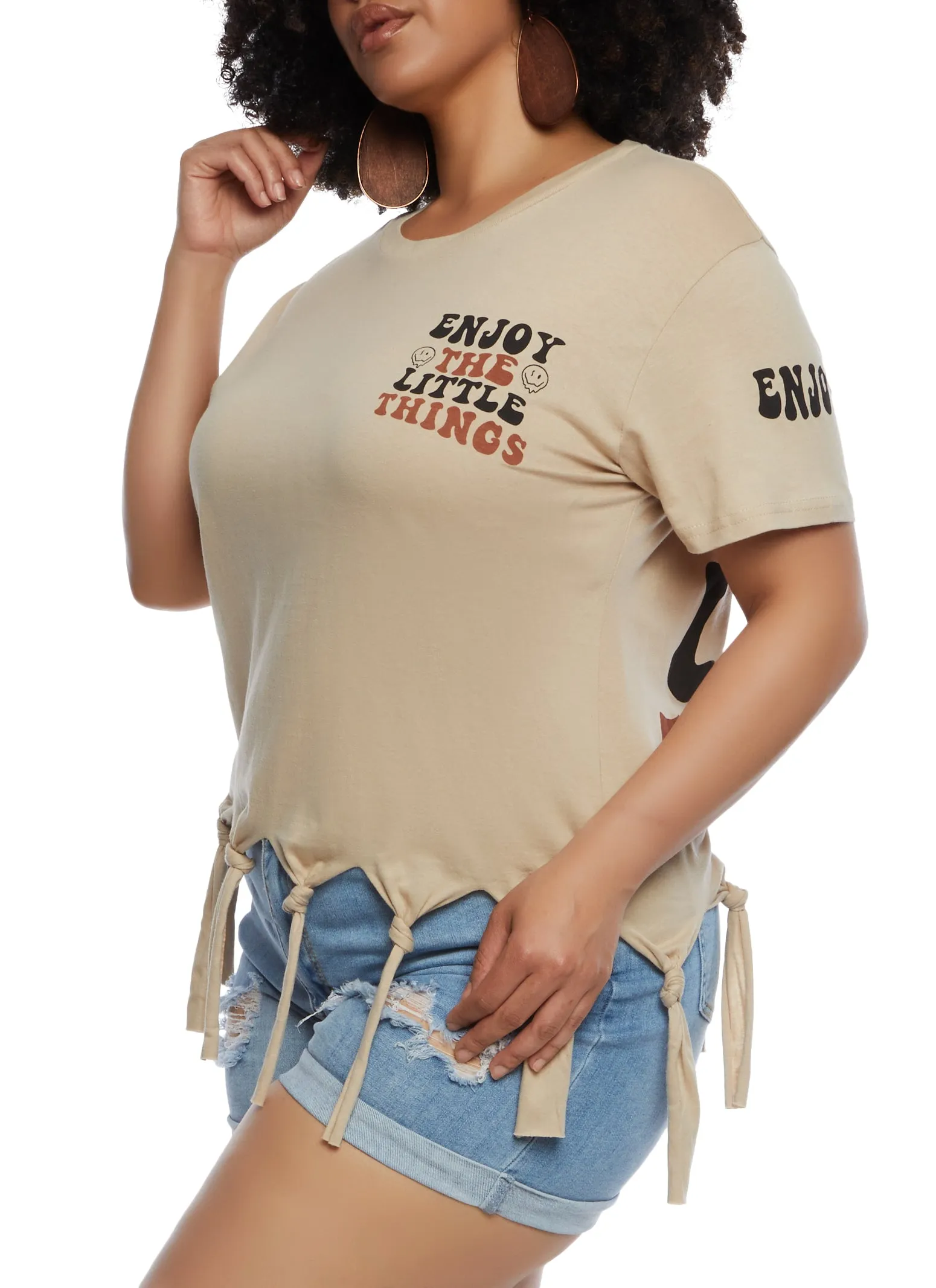 Plus Size Enjoy The Little Things Knot Fringe Tee sold by Rainbow product image thumbnail 2