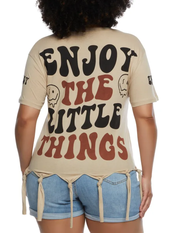 Plus Size Enjoy The Little Things Knot Fringe Tee sold by Rainbow