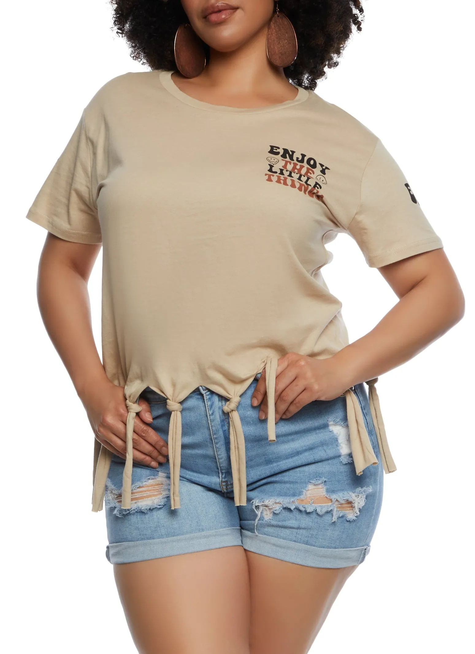 Plus Size Enjoy The Little Things Knot Fringe Tee sold by Rainbow product image thumbnail 3