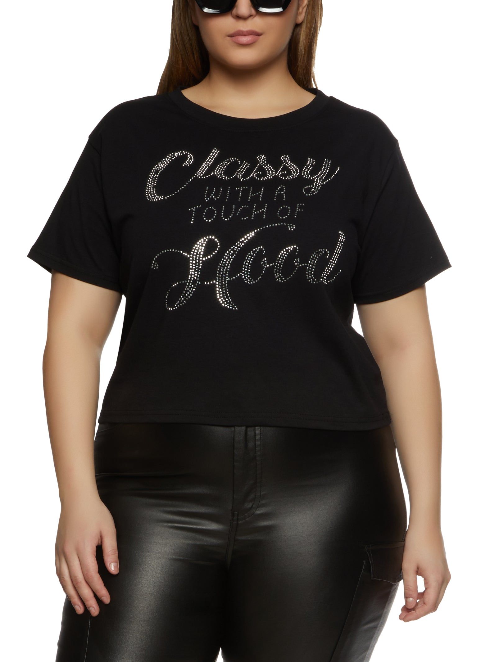 Plus Size Classy Rhinestone Graphic Tee sold by Rainbow