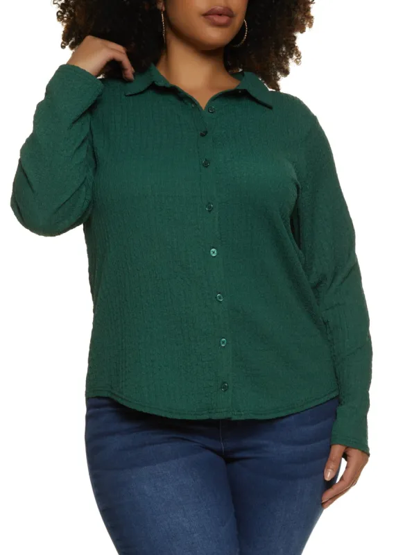 Plus Size Crepe Knit Button Front Shirt sold by Rainbow