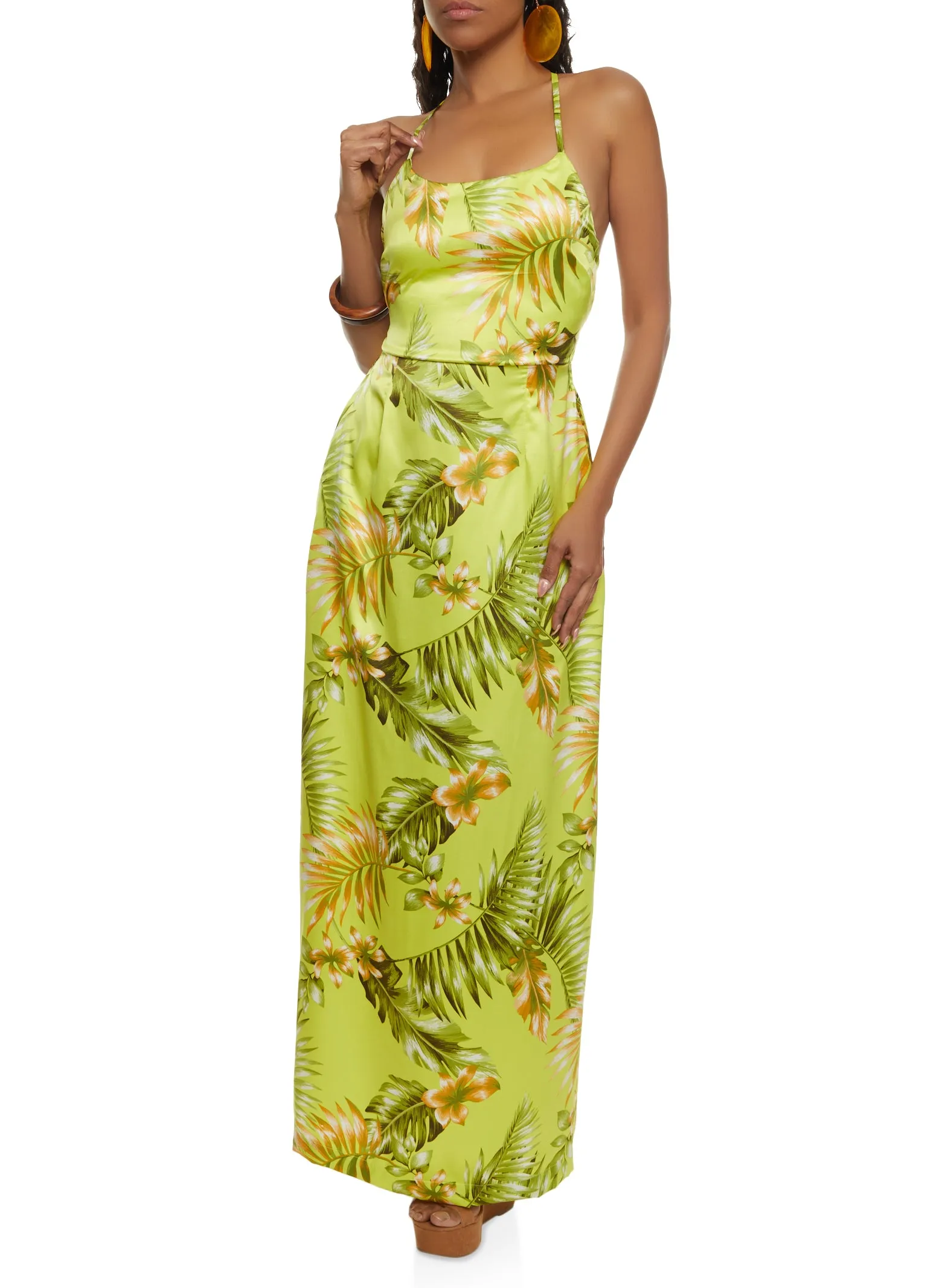 Haute Monde Open Criss Cross Back Tropical Print Maxi Dress sold by Rainbow product image thumbnail 2