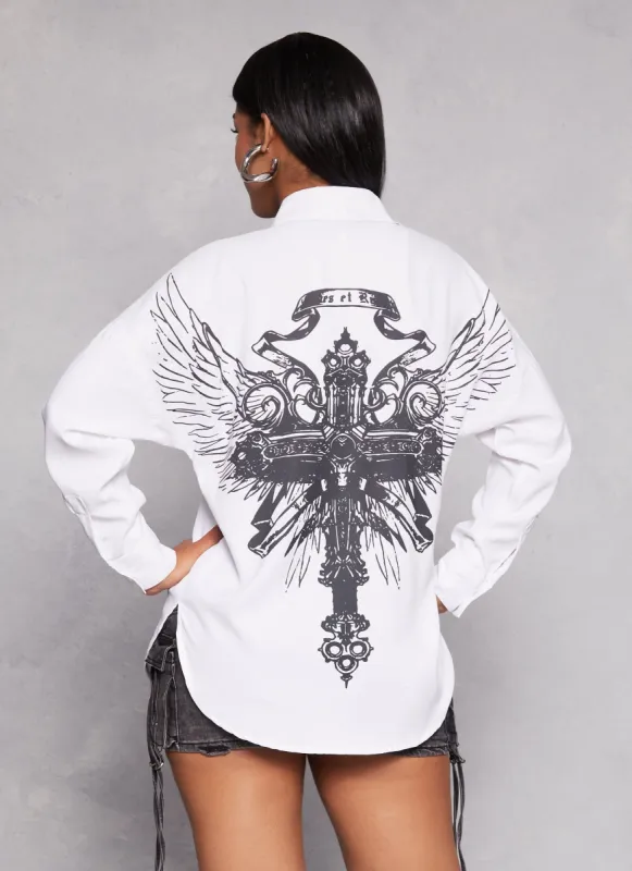 Cross Graphic Back Button Front Shirt sold by Rainbow