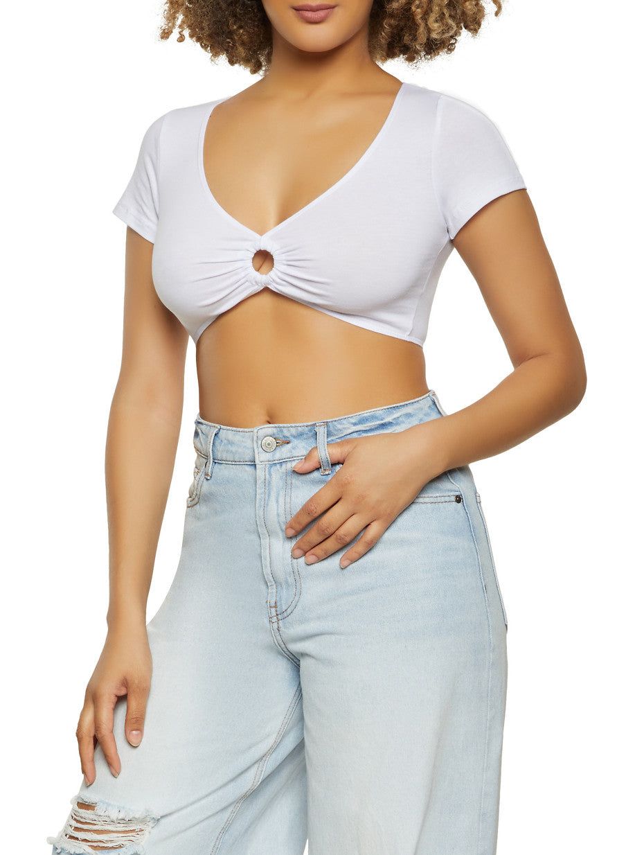 O Ring V Neck Crop Top sold by Rainbow