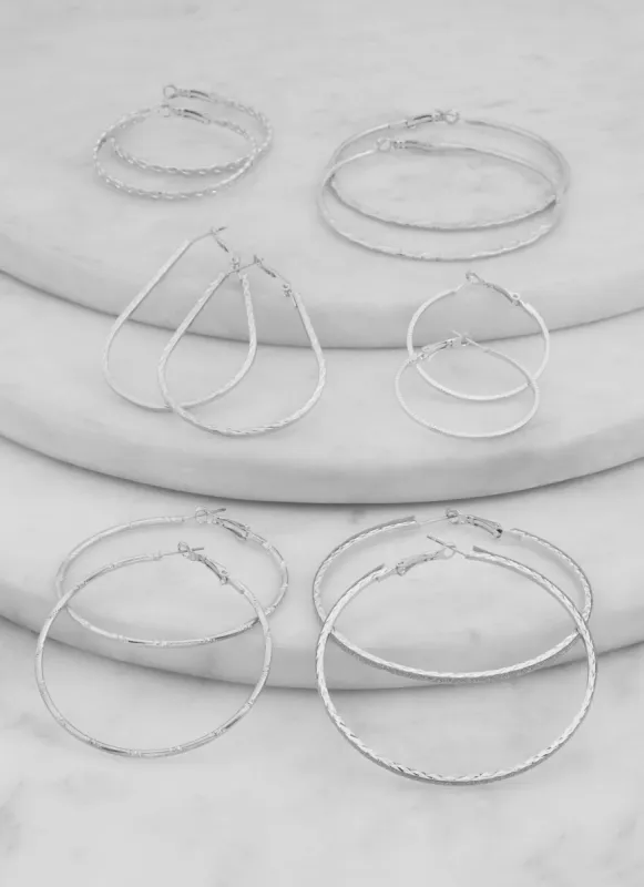 Assorted Textured Hoop Earrings Set sold by Rainbow