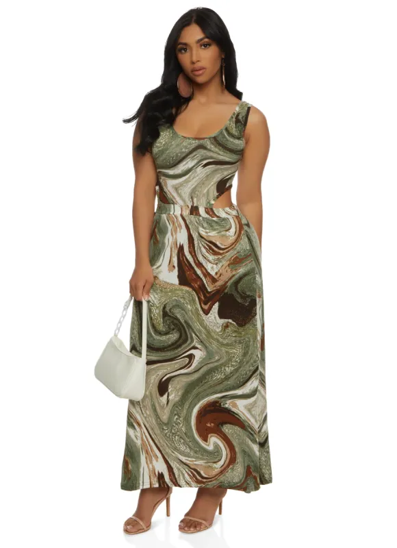 Swirl Print Cut Out Tank Maxi Dress sold by Rainbow