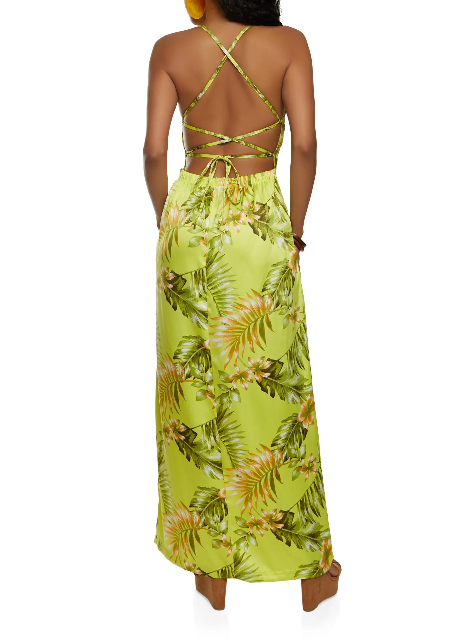 Haute Monde Open Criss Cross Back Tropical Print Maxi Dress sold by Rainbow product image thumbnail 3