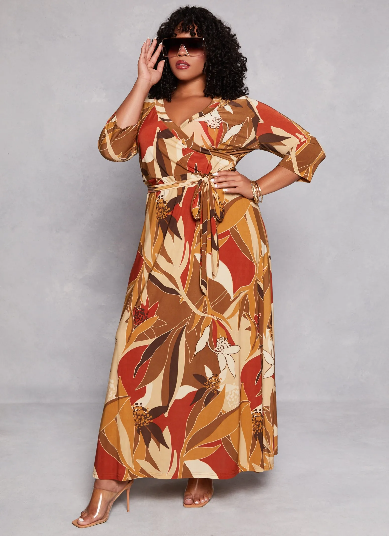Plus Size Printed Faux Wrap Maxi Dress sold by Rainbow