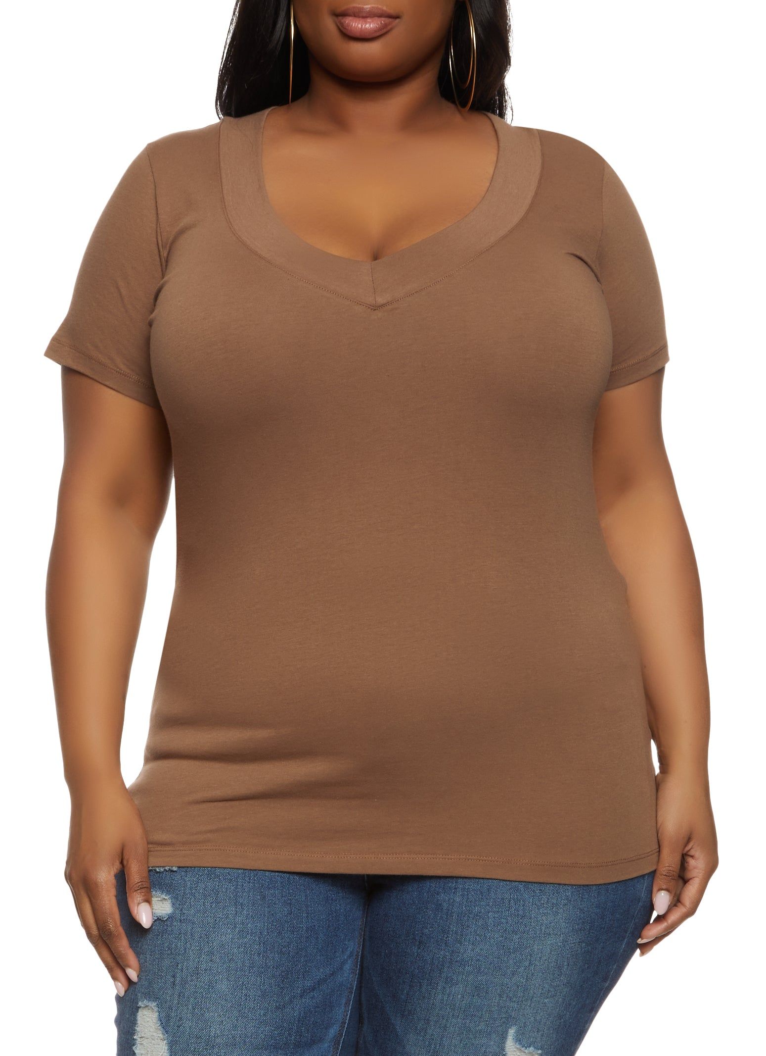 Plus Size Basic V Neck Tee sold by Rainbow