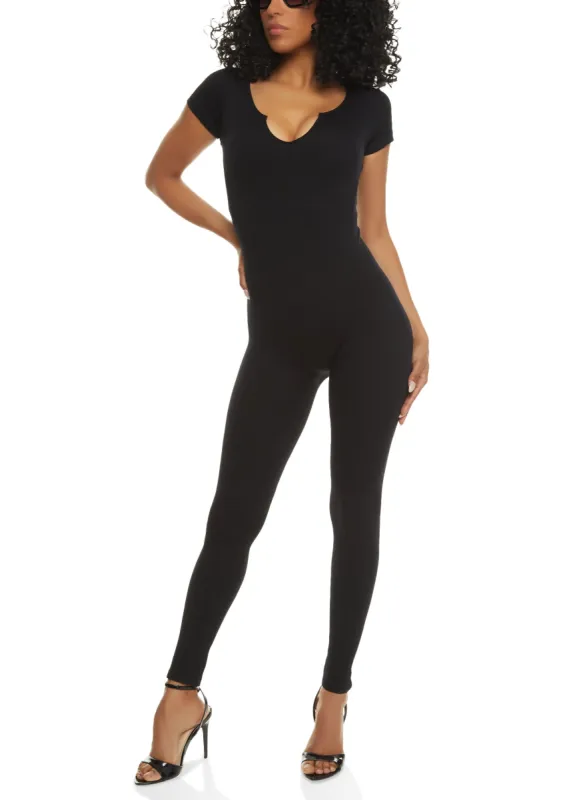 Notch Neck Short Sleeve Catsuit sold by Rainbow