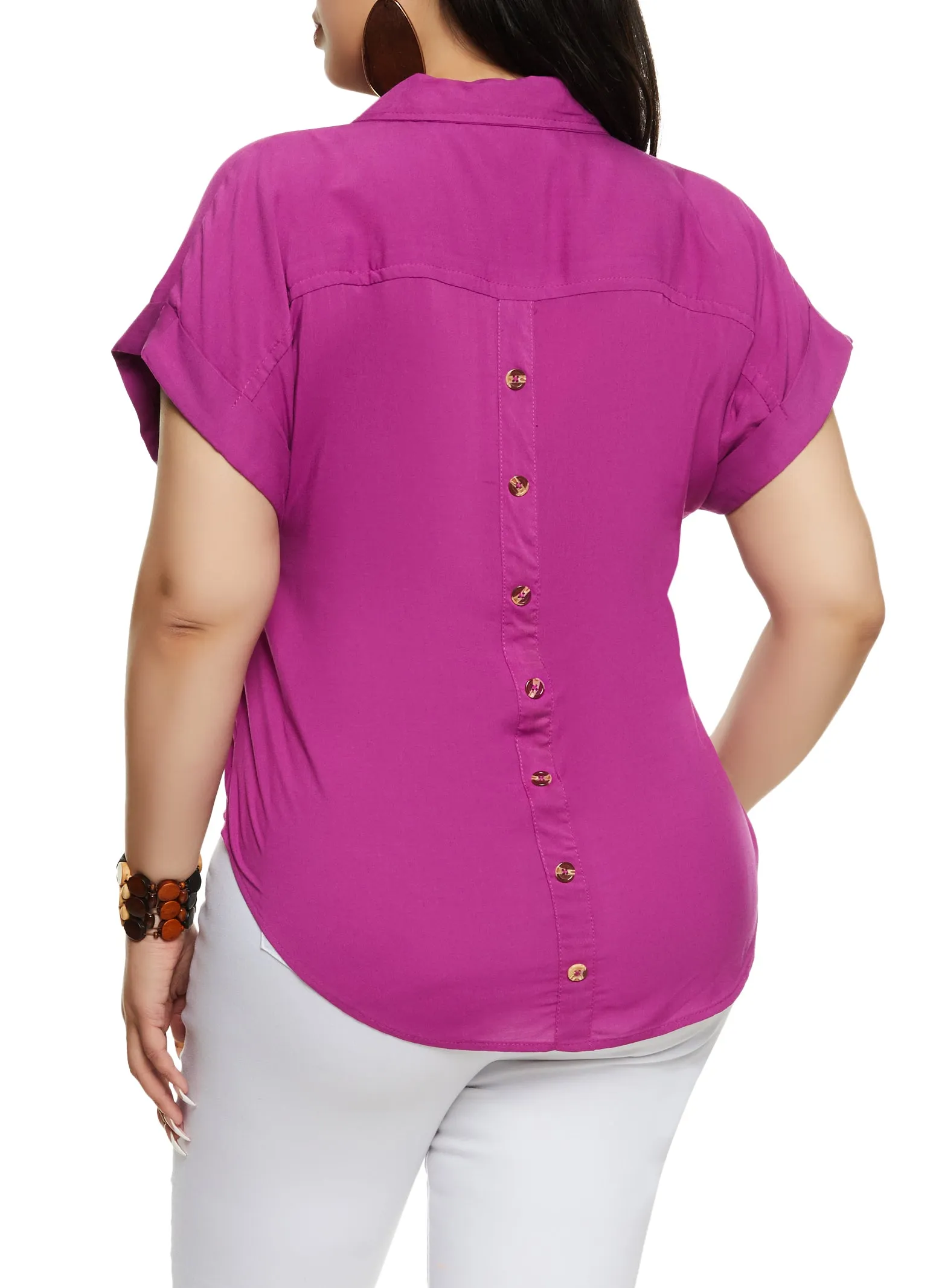 Plus Size Button Front High Low Shirt sold by Rainbow product image thumbnail 3