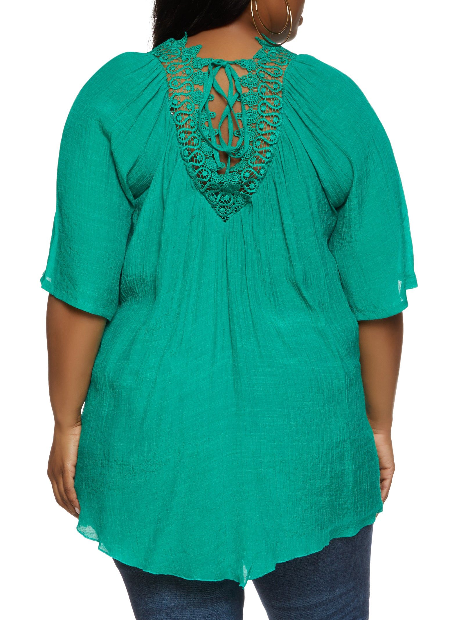 Plus Size Gauze Knit Crochet Lace Trim Blouse sold by Rainbow product image thumbnail 2