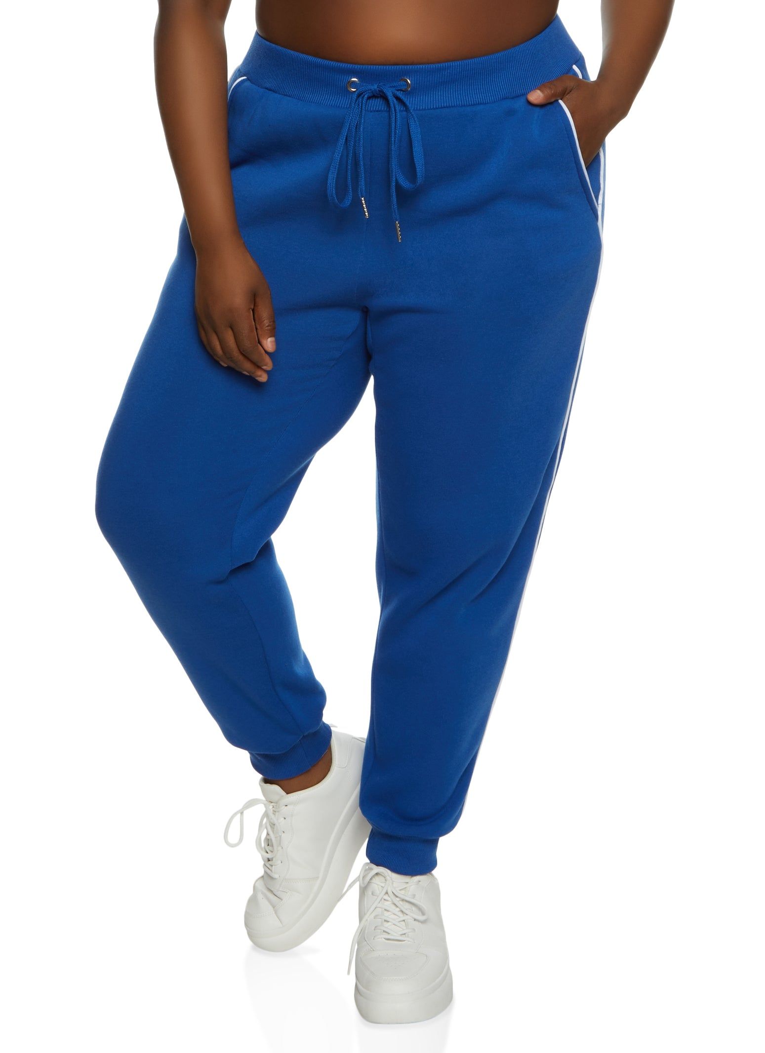 Plus Size Side Contrast Piping Drawstring Joggers sold by Rainbow