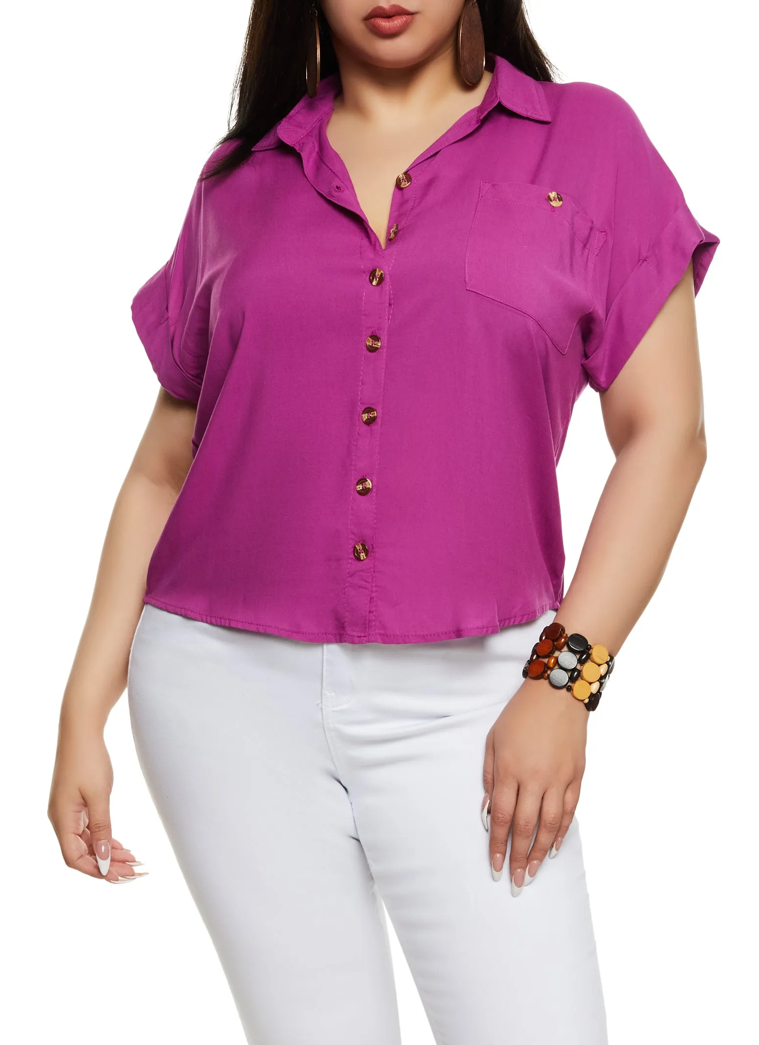 Plus Size Button Front High Low Shirt sold by Rainbow product image thumbnail 2