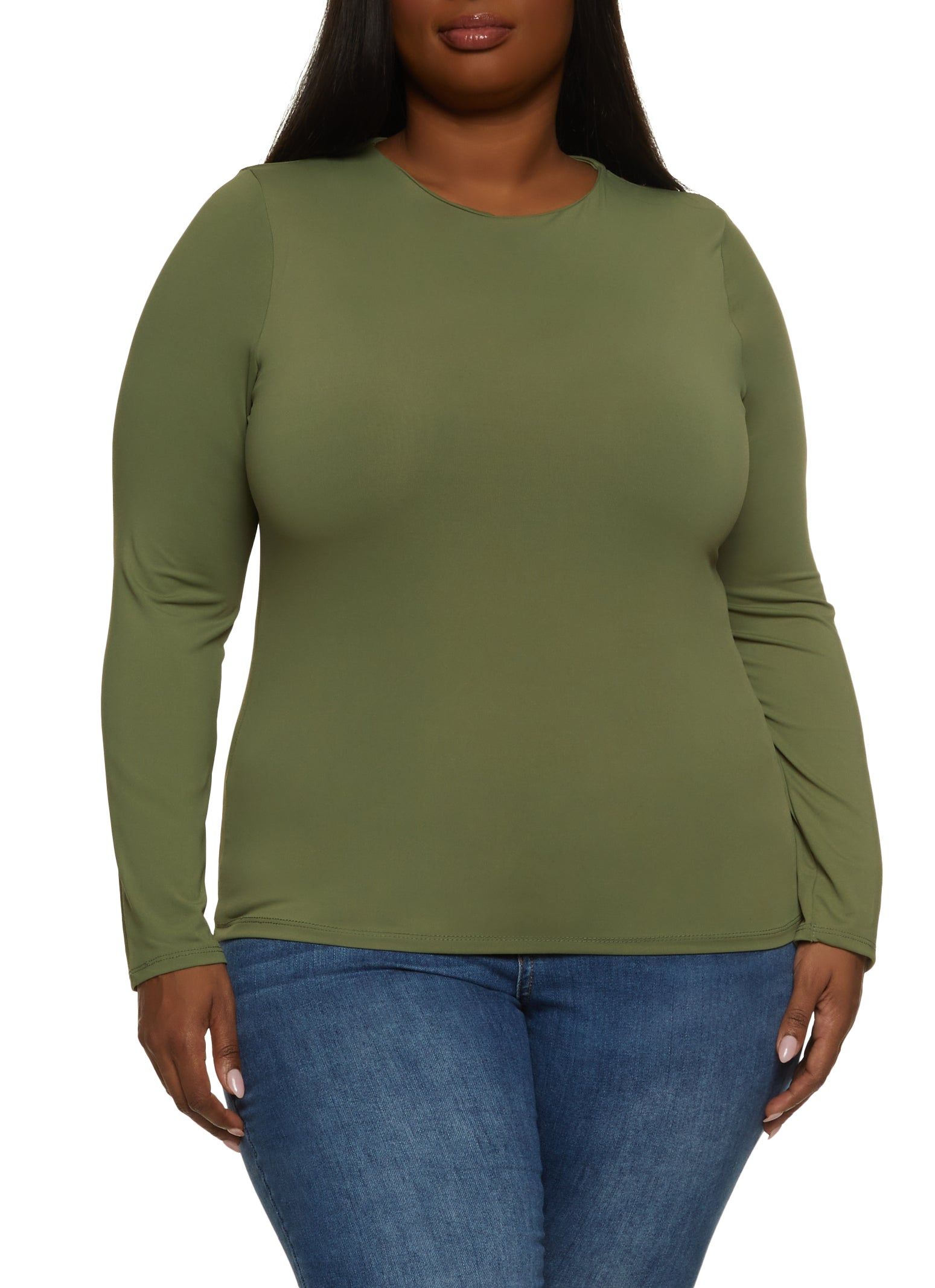 Plus Size Crew Neck Long Sleeve Top sold by Rainbow