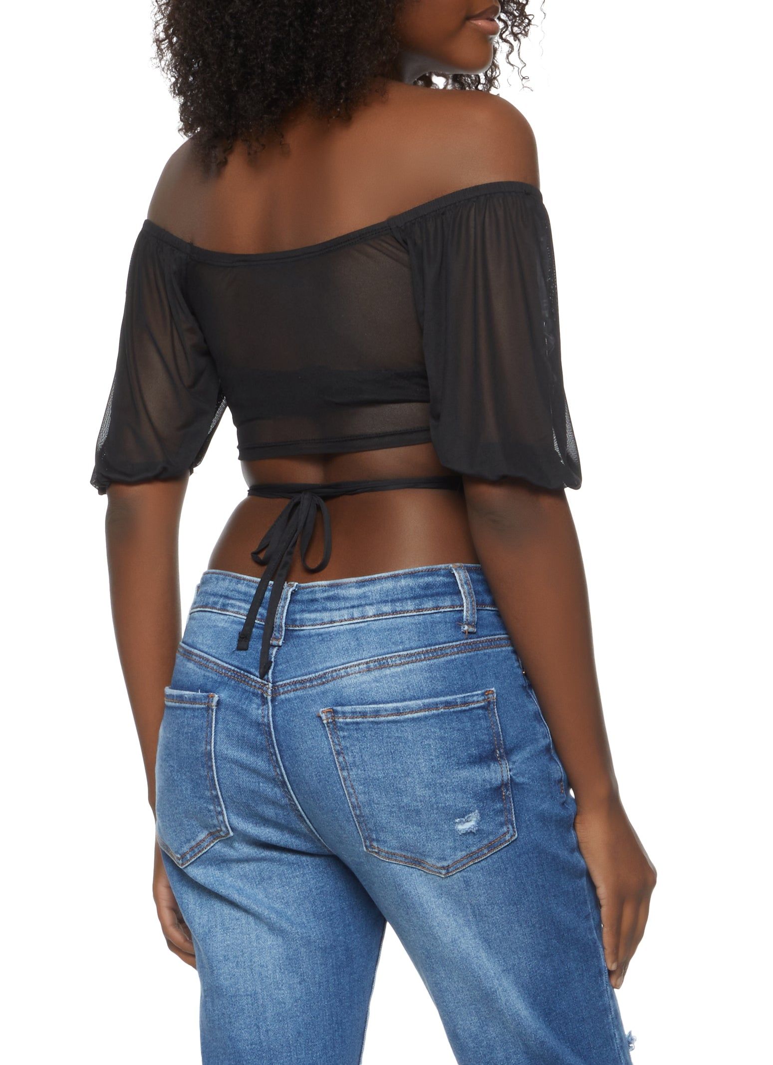 Mesh Off the Shoulder Crop Top sold by Rainbow product image thumbnail 2