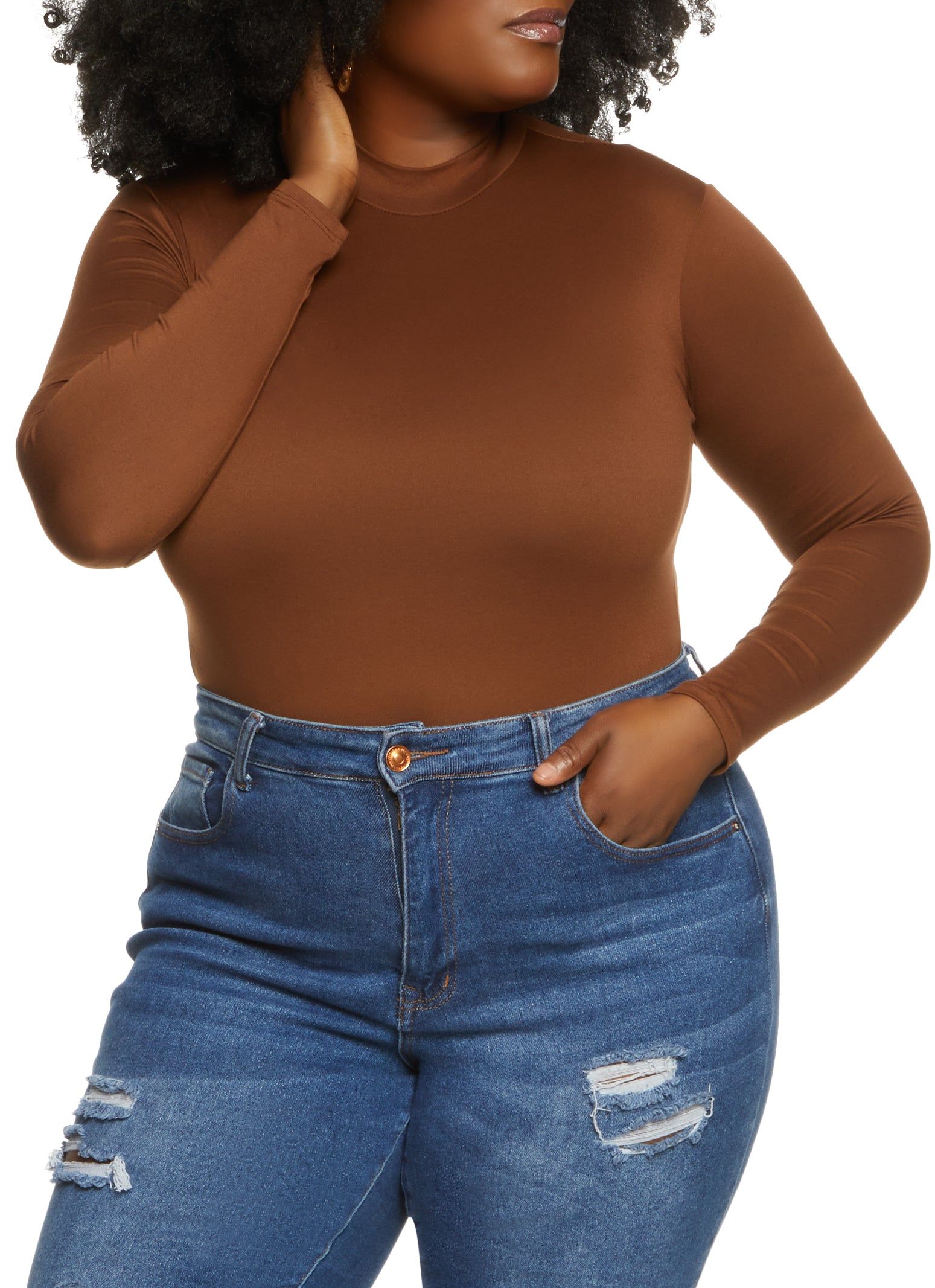 Plus Size Basic Long Sleeve Bodysuit sold by Rainbow product image thumbnail 2