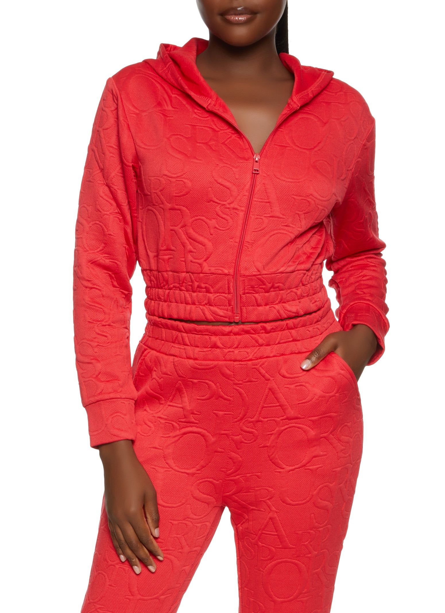 Embossed Zip Front Cropped Hoodie sold by Rainbow