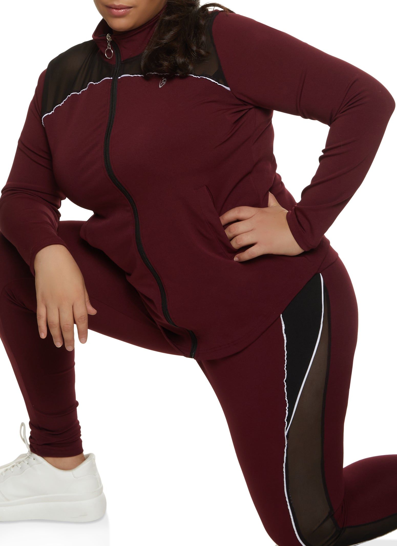 Plus Size Zip Front Mesh Detail Track Jacket sold by Rainbow